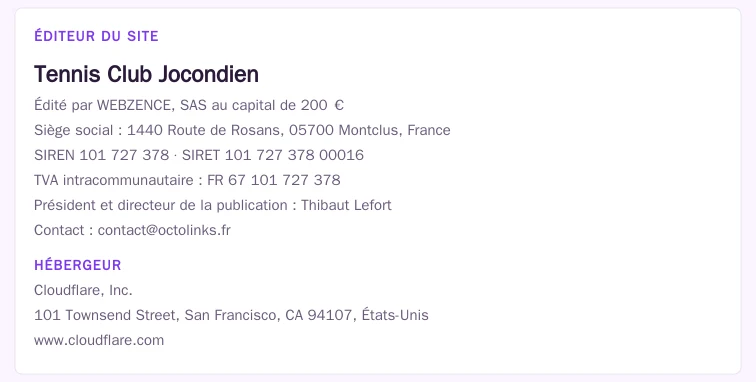 Coordonnées légales de l’éditeur et de l’hébergeur du site