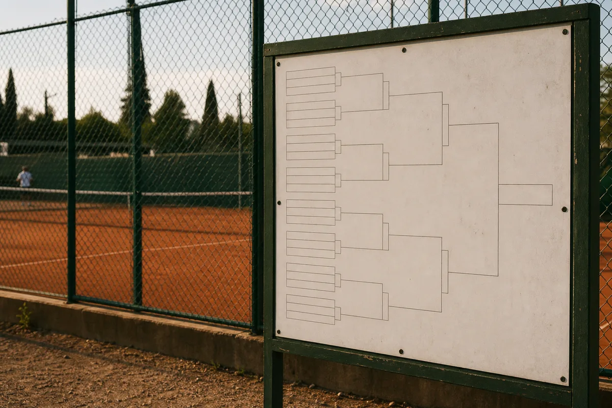 Tableau de tournoi de tennis affiche sur un panneau au bord des courts